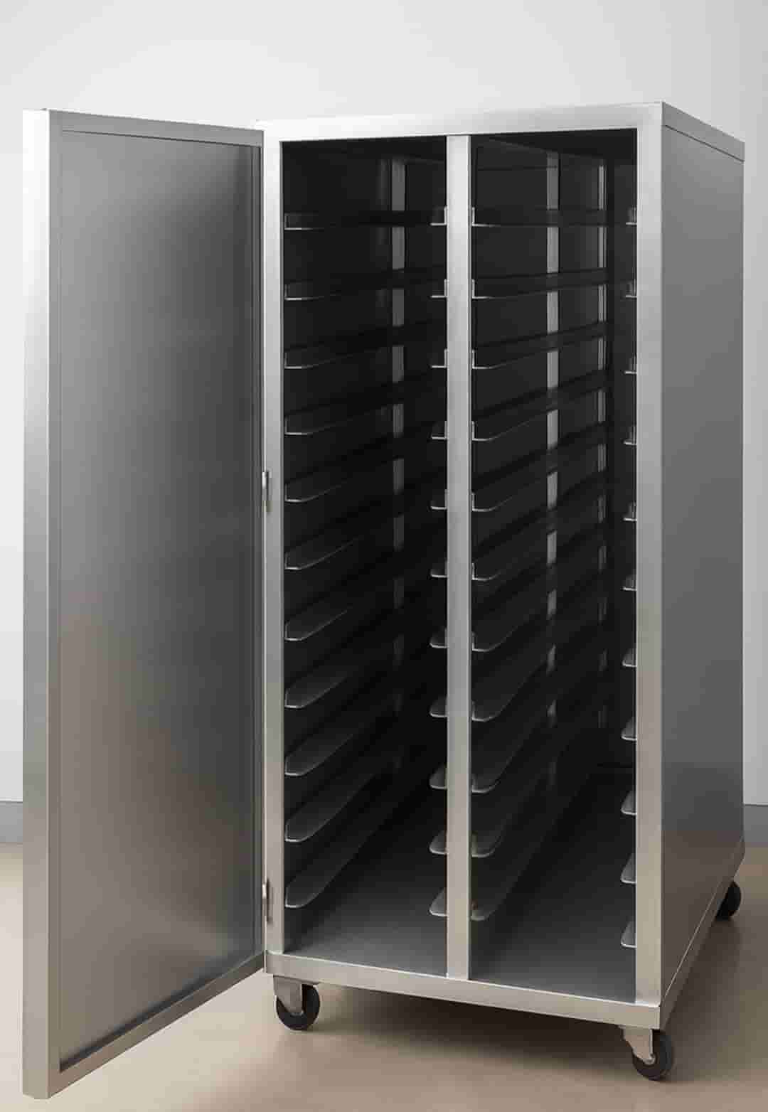 Pharmaceutical perforated tray enclosure trolley Stainless steel fabrication- perforated pharmaceutical cabinet trolley